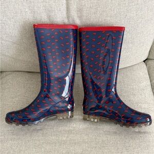 Navy & Red Umbrella Dot Patterned Rain Boots